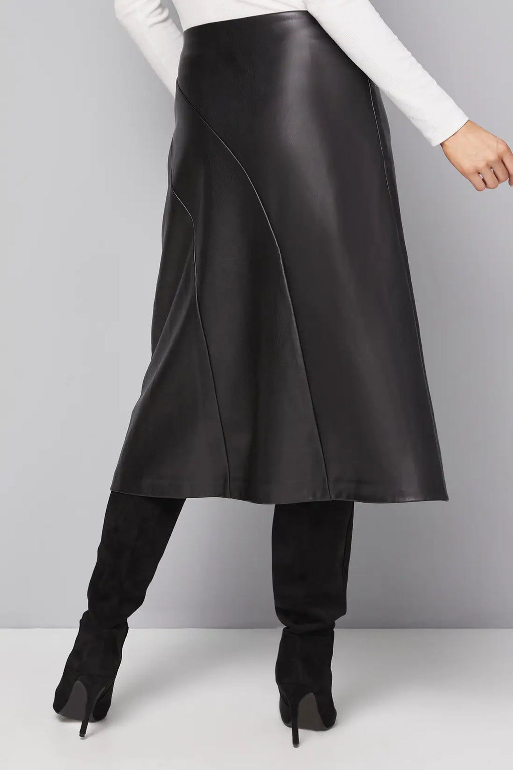 Black Faux Leather Pleated Wrap Skirt