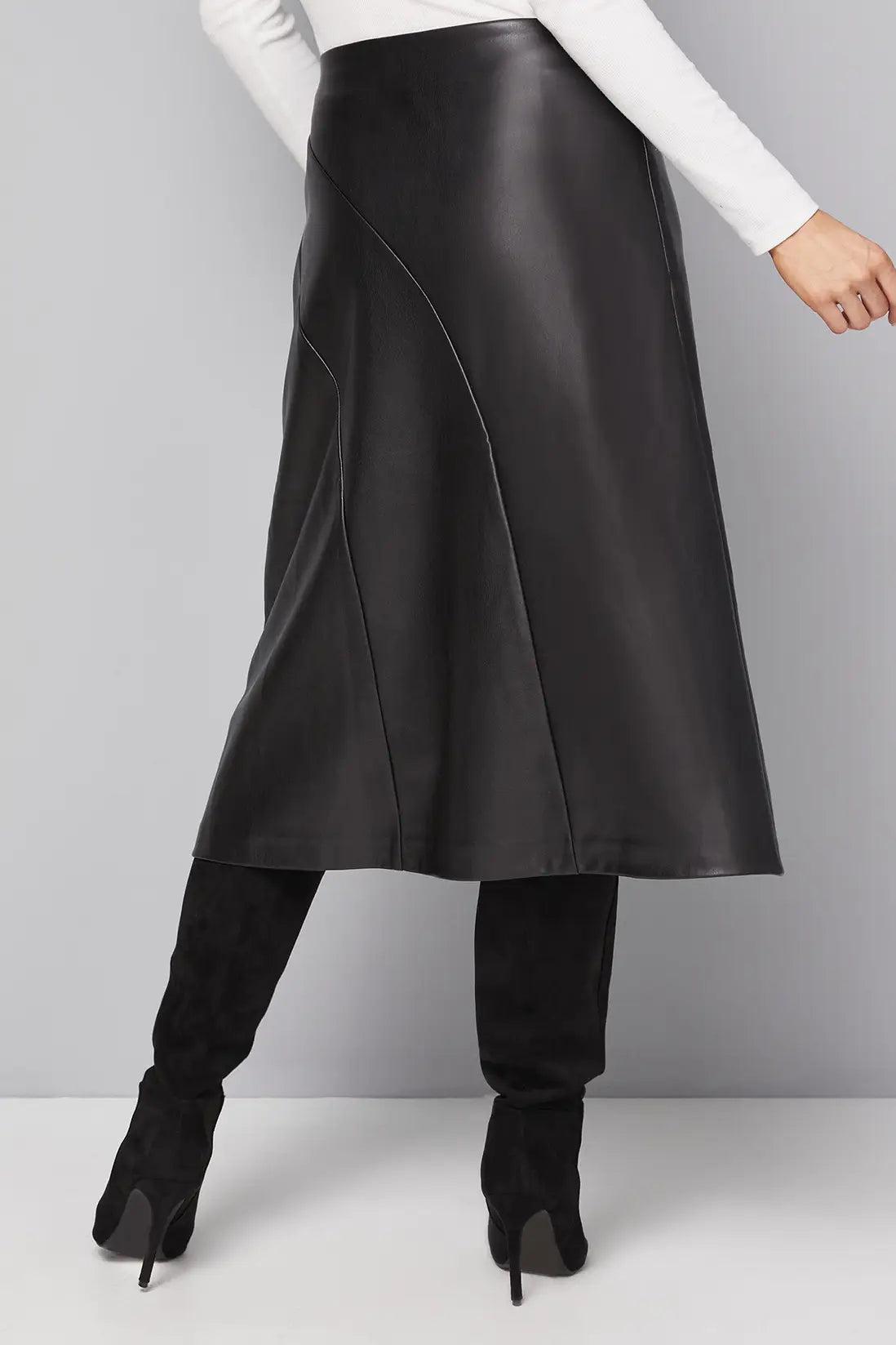 Black Faux Leather Pleated Wrap Skirt