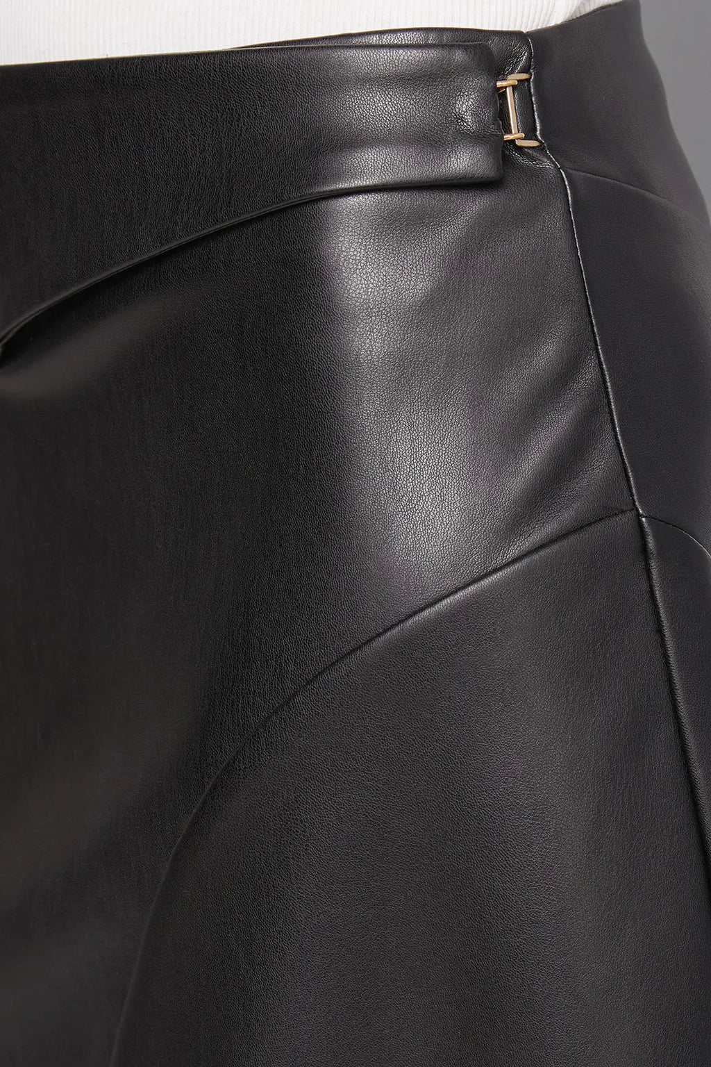 Black Faux Leather Pleated Wrap Skirt