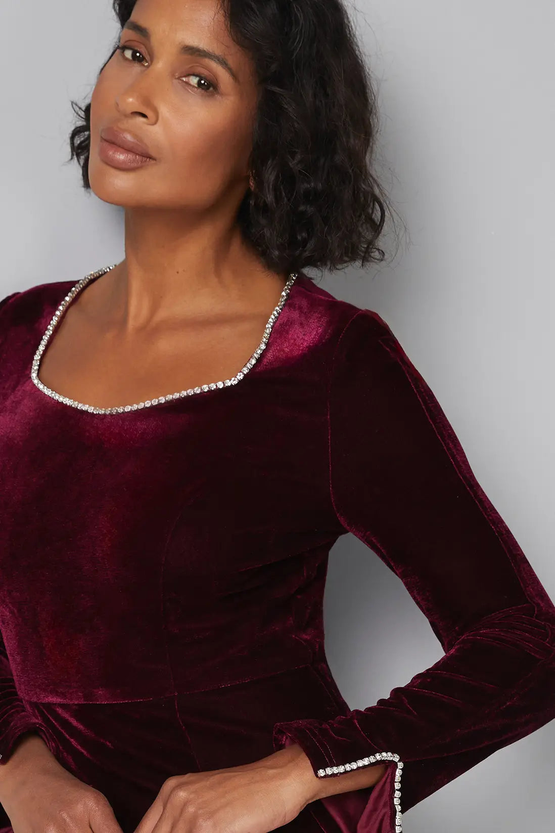 Velvet Sweetheart Embellished Midi Dress