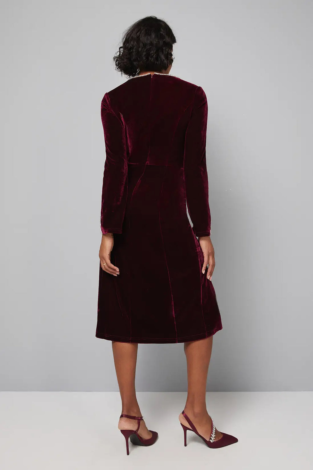 Velvet Sweetheart Embellished Midi Dress