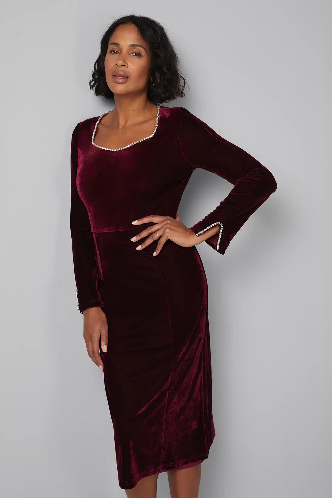Velvet Sweetheart Embellished Midi Dress