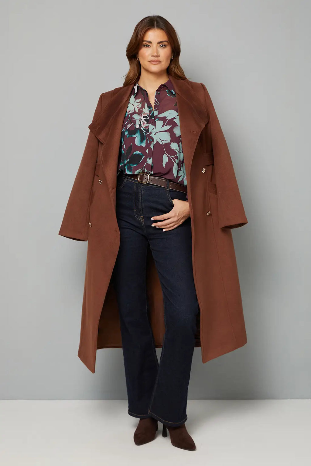 Plum Floral High Low Hem Longline Shirt