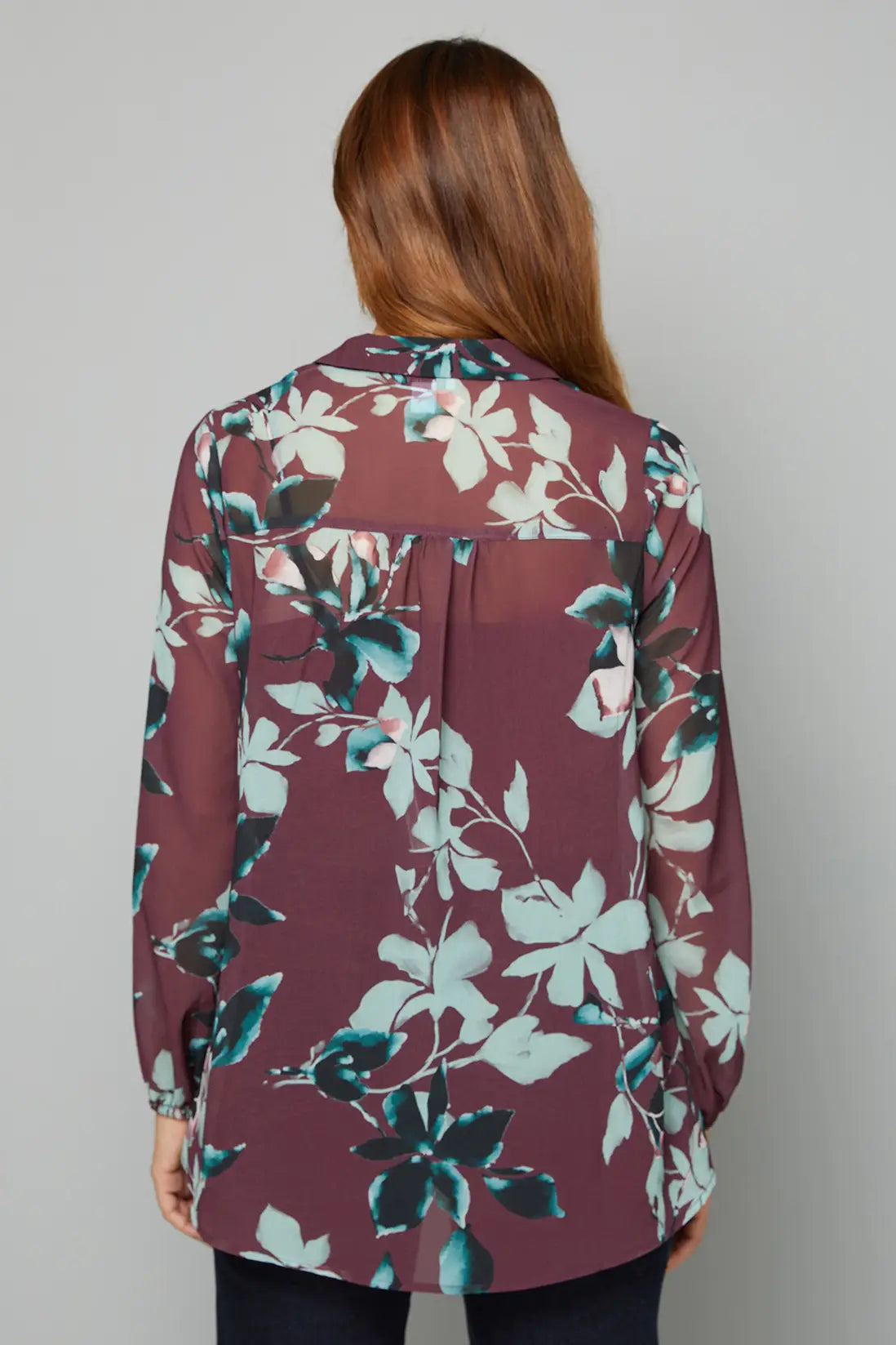 Plum Floral High Low Hem Longline Shirt