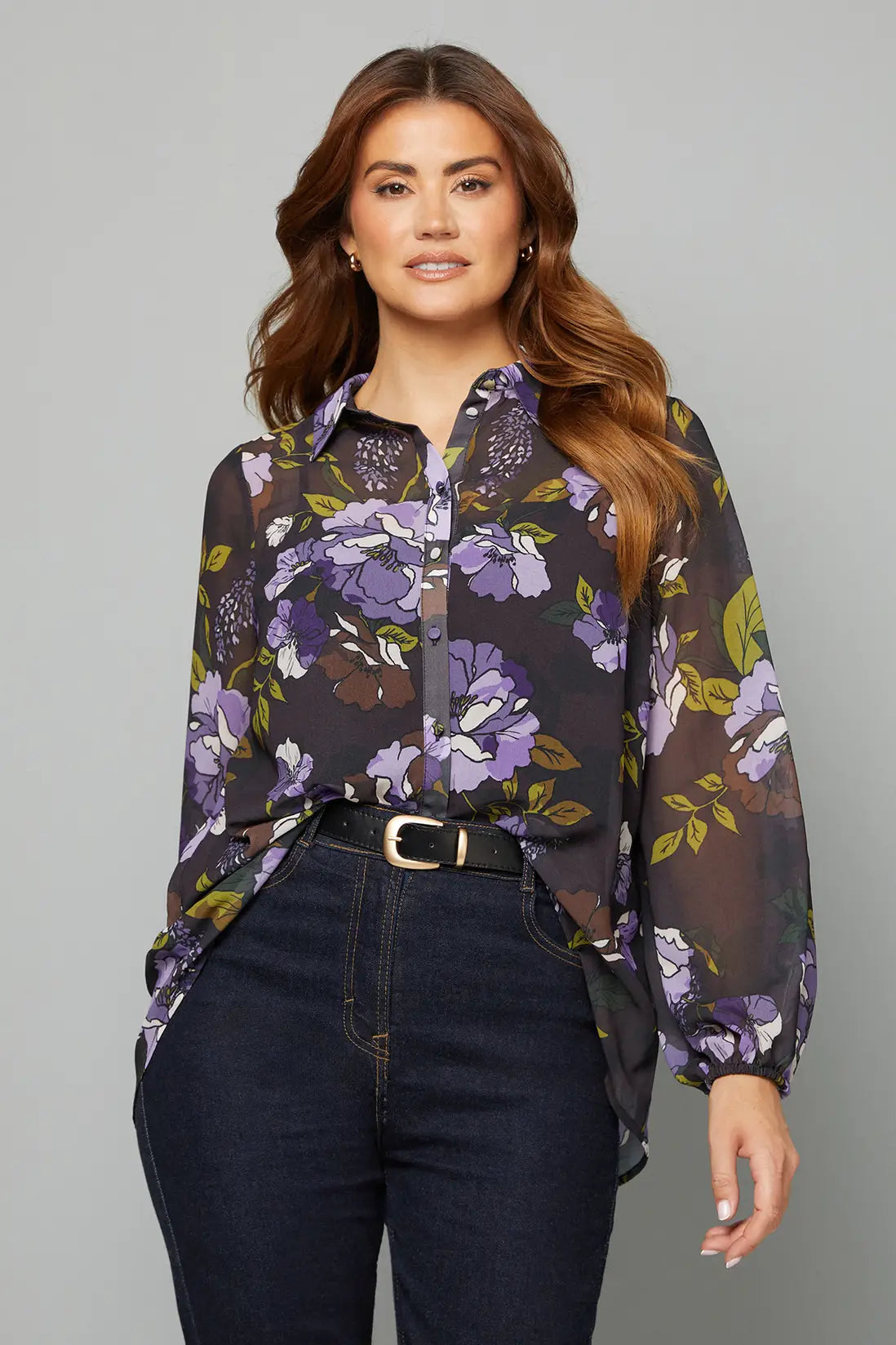 Black Floral High Low Hem Longline Shirt