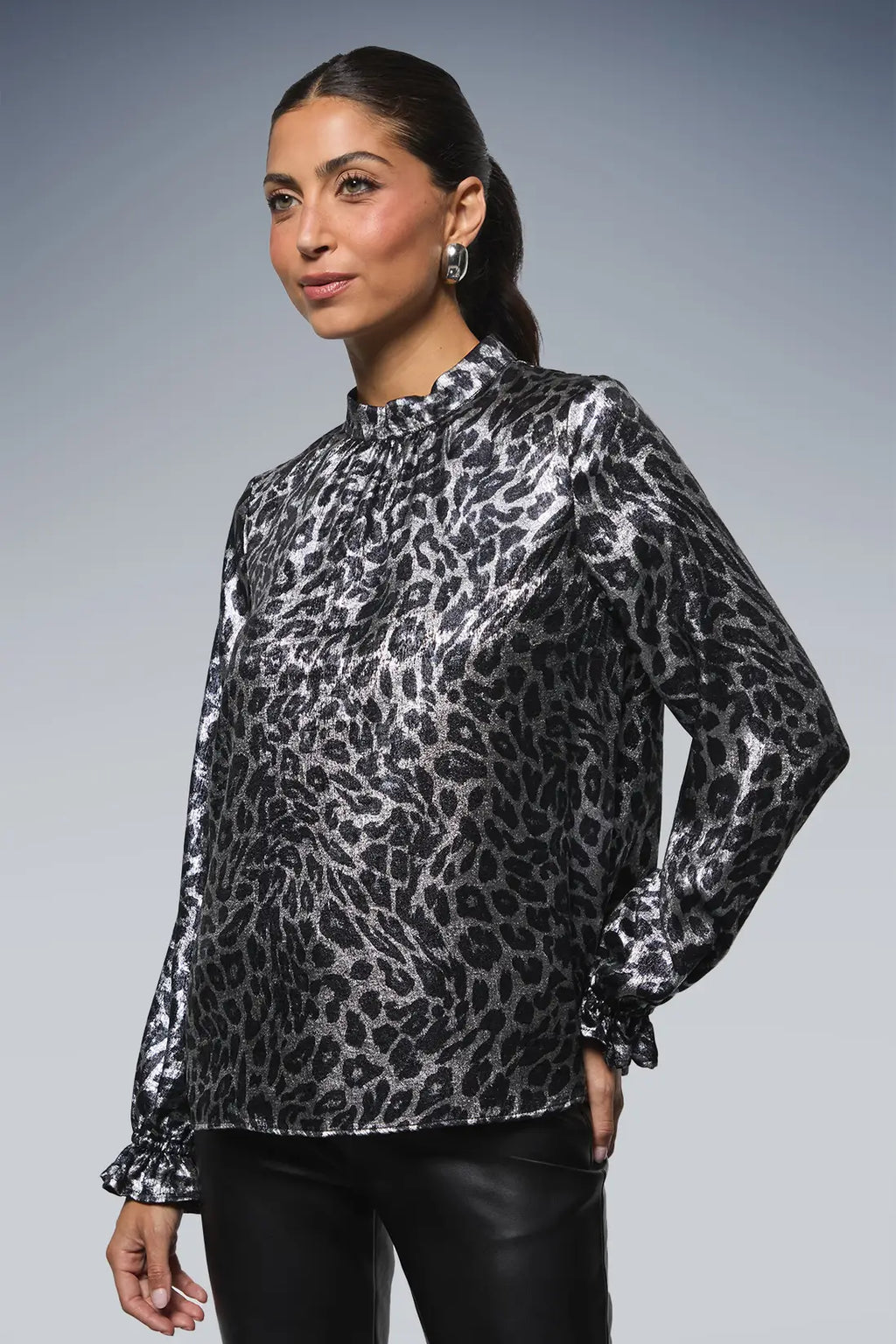 Metallic Leopard Long Sleeve Blouse