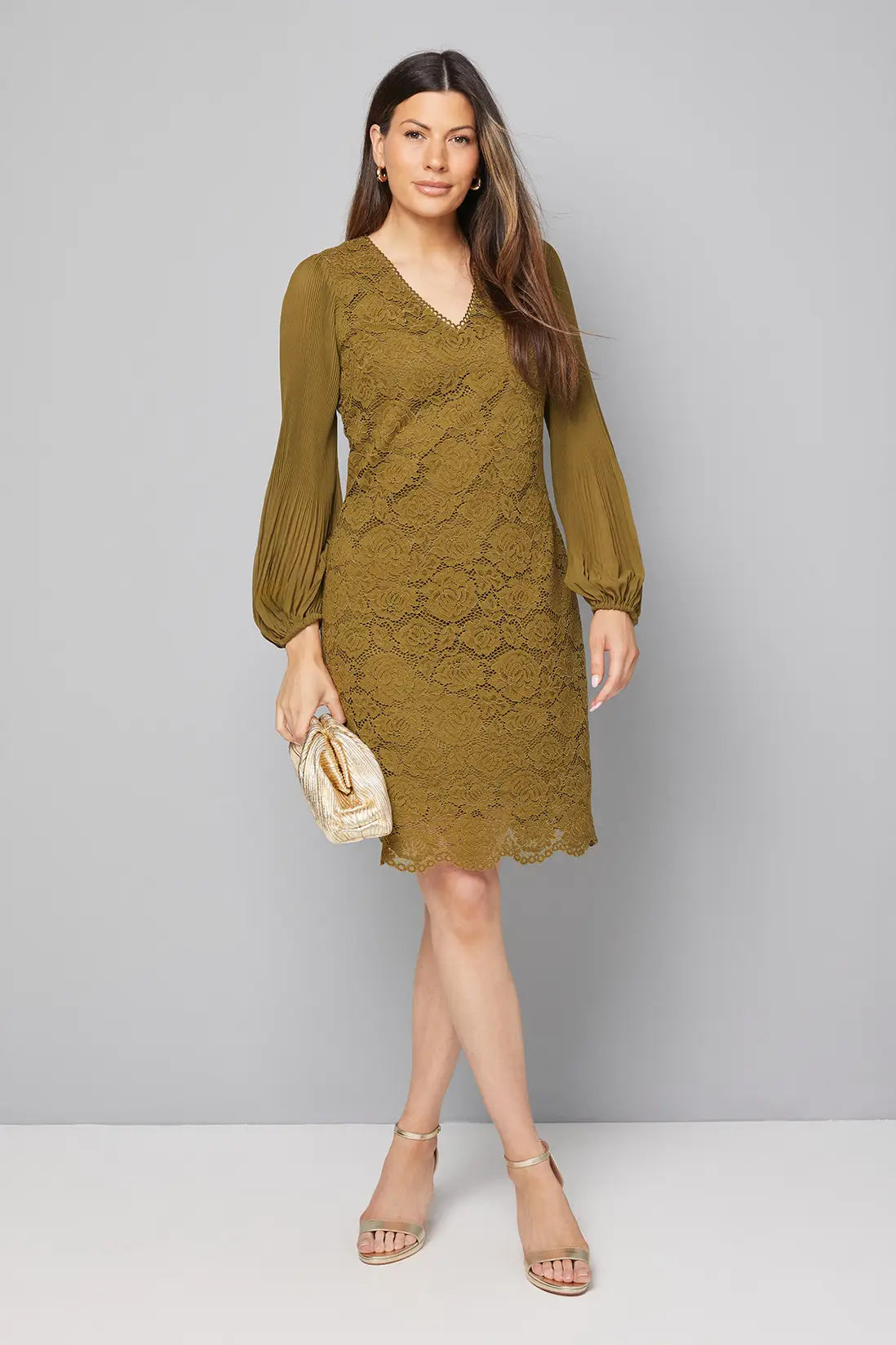Occasion Lace Pleat Sleeve Shift Dress