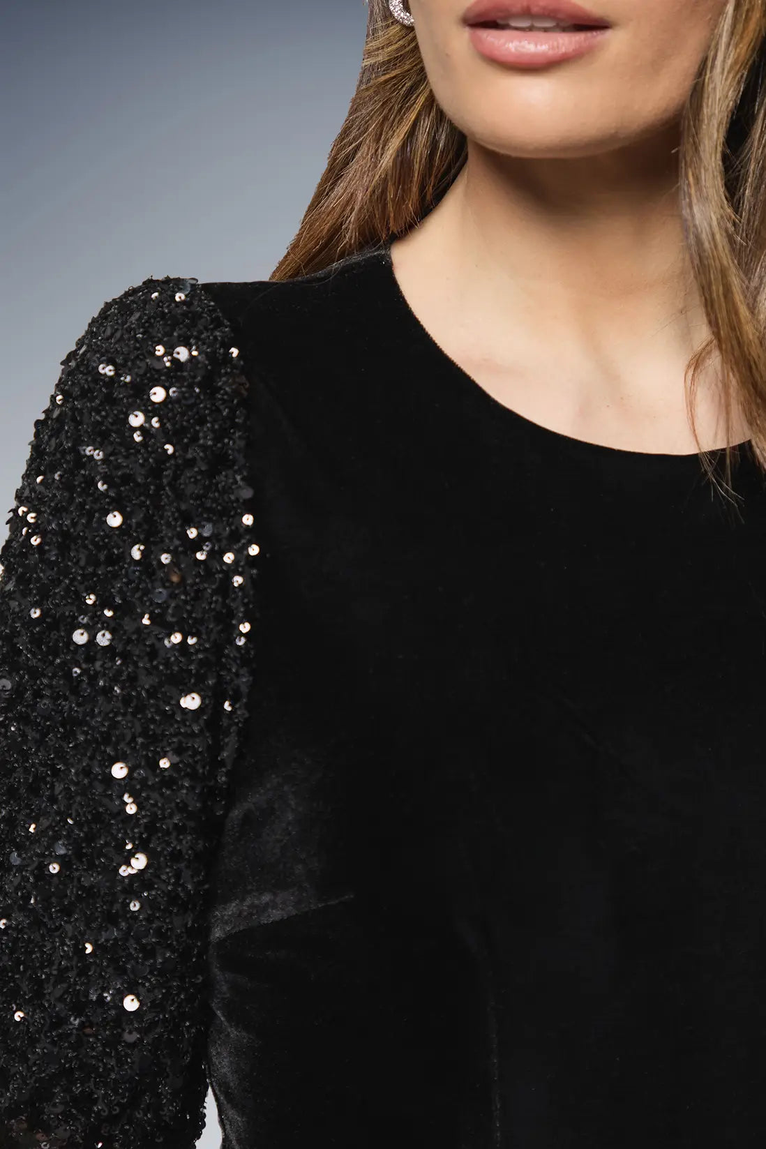 Sequin Puff Sleeve Velvet Tie Back Midi Dress