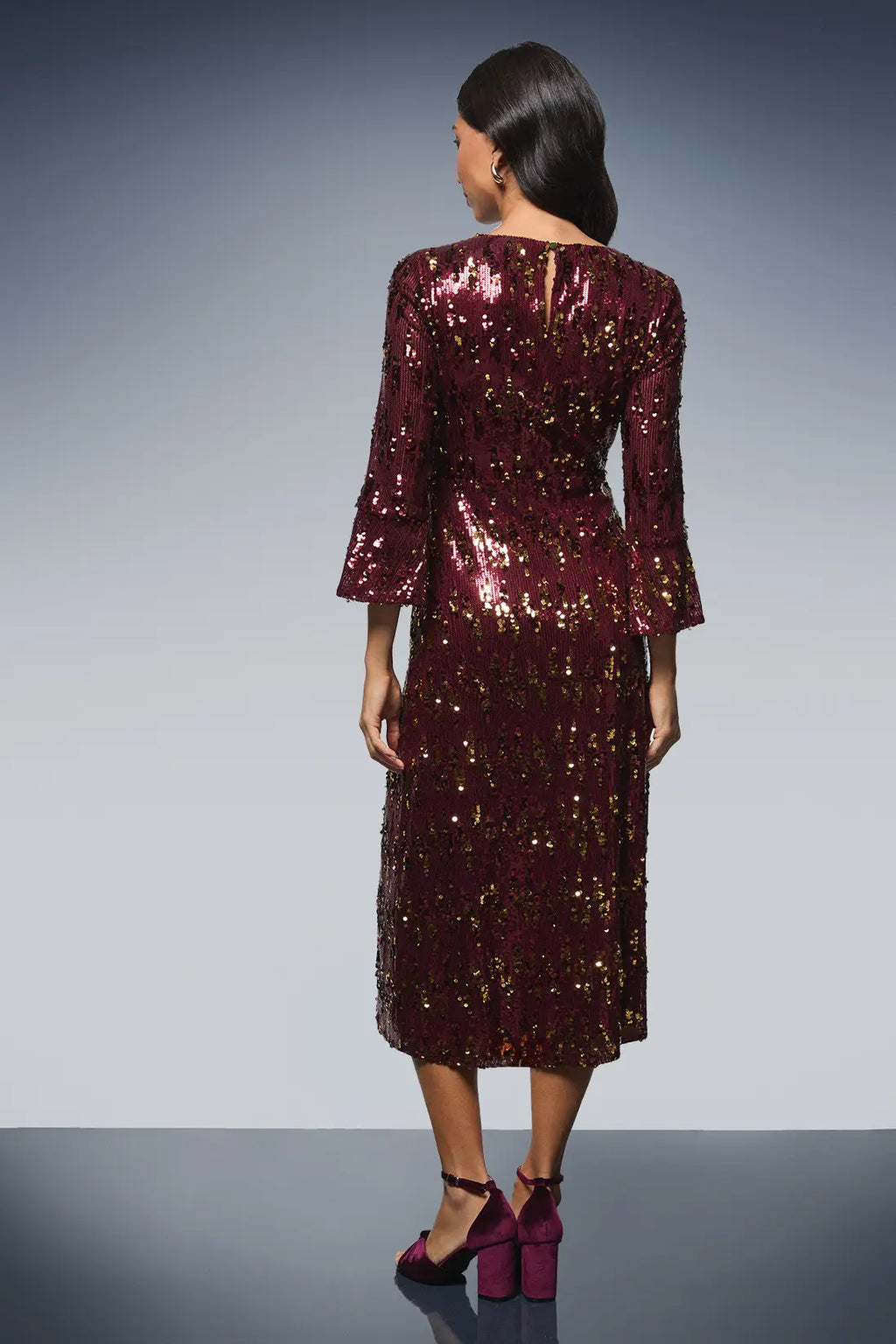 Sequin Flared Sleeve Midi Dress