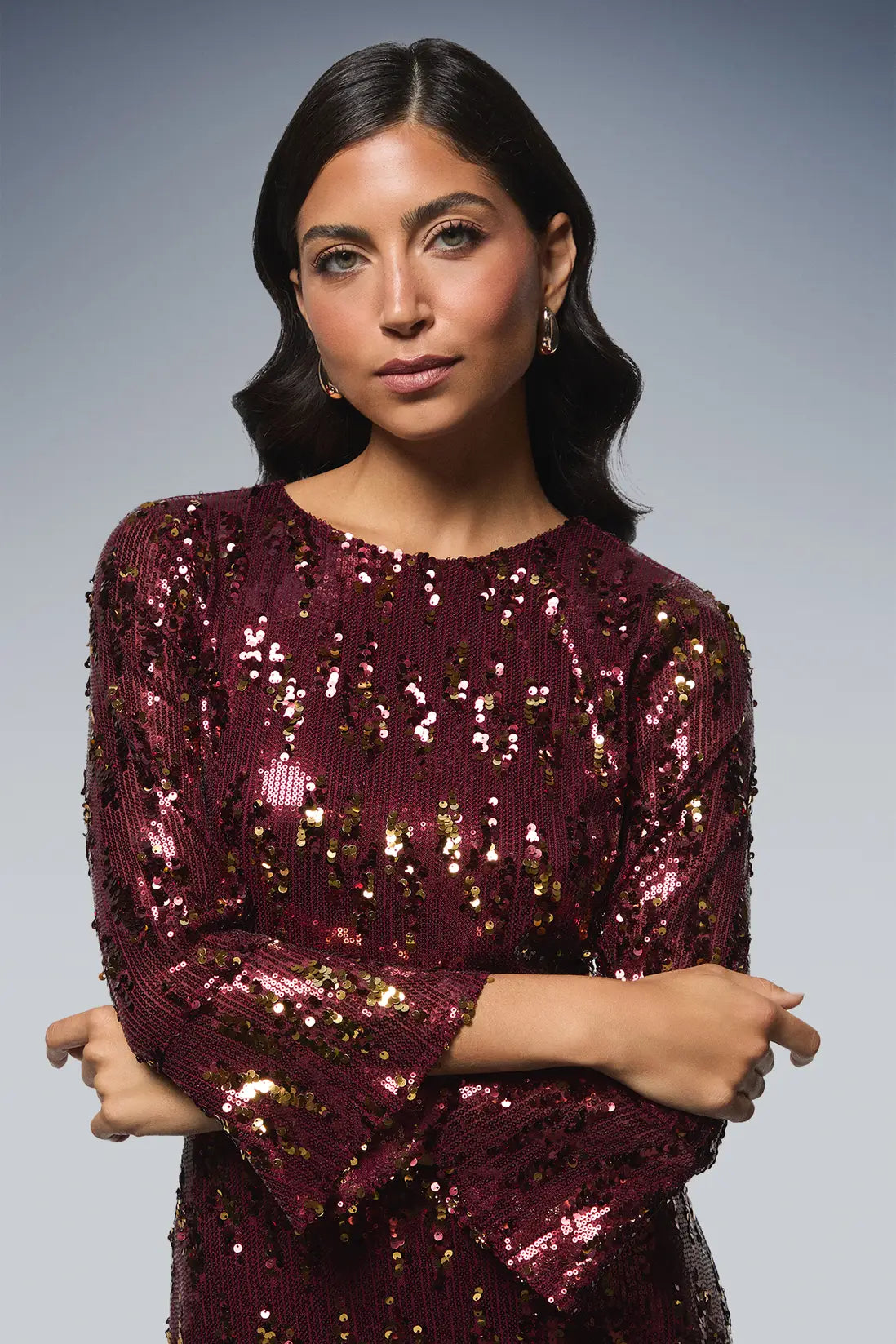 Sequin Flared Sleeve Midi Dress