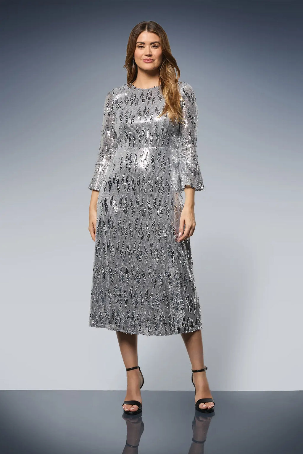 Sequin Flared Sleeve Midi Dress