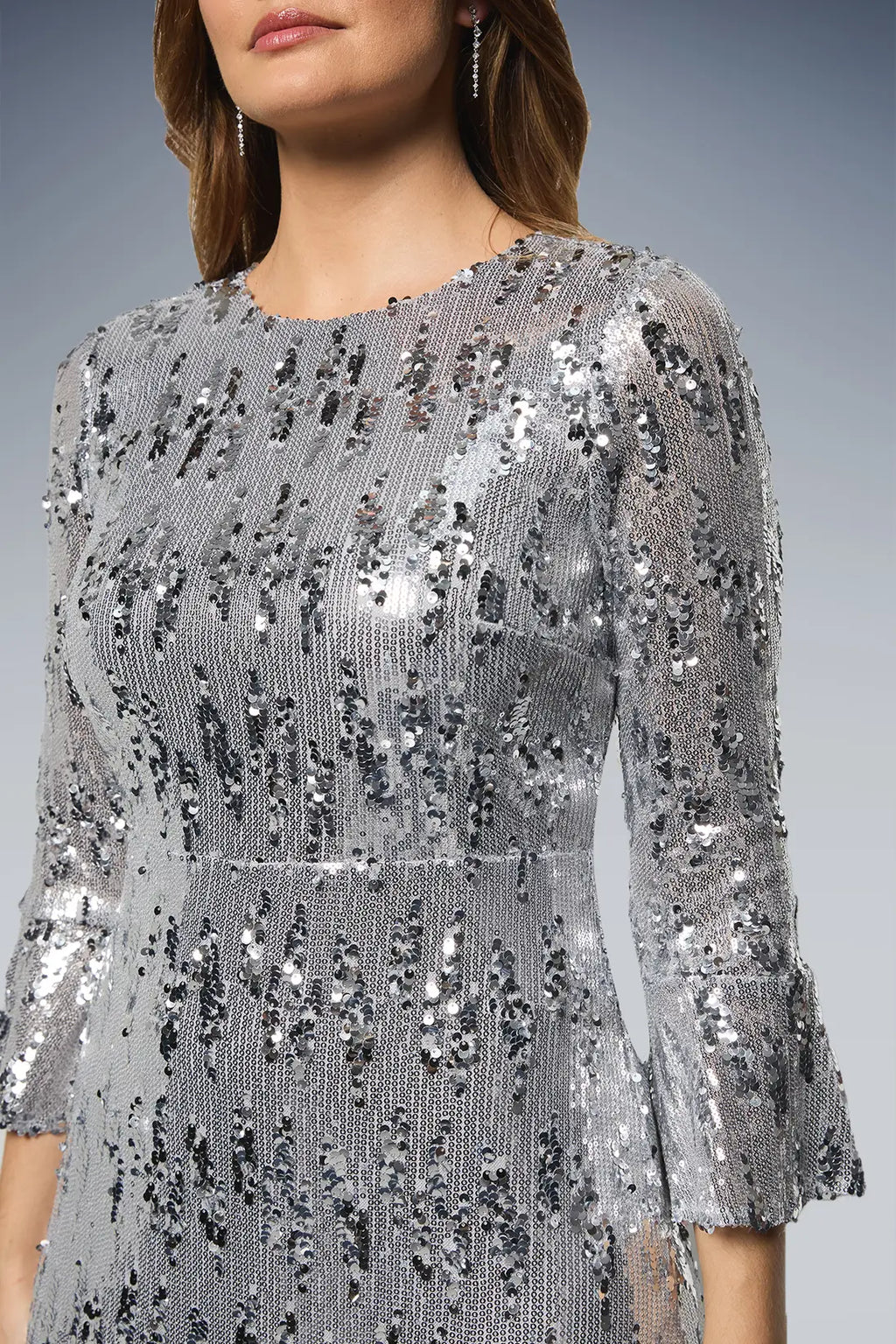 Sequin Flared Sleeve Midi Dress