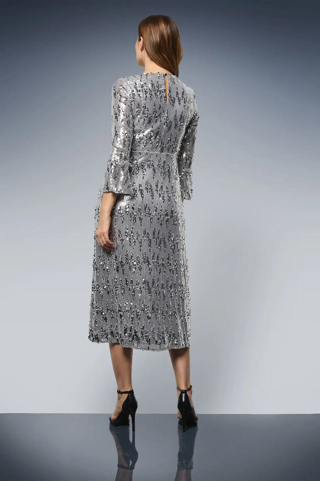 Sequin Flared Sleeve Midi Dress