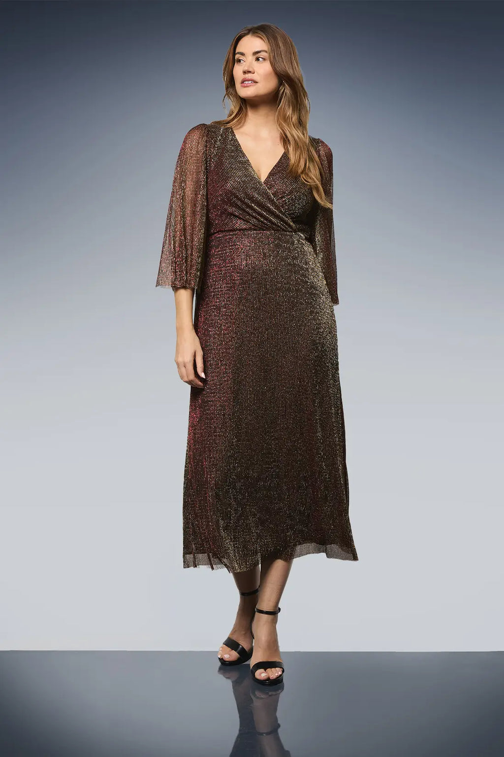 Plisse Mesh Wrap Midi Dress