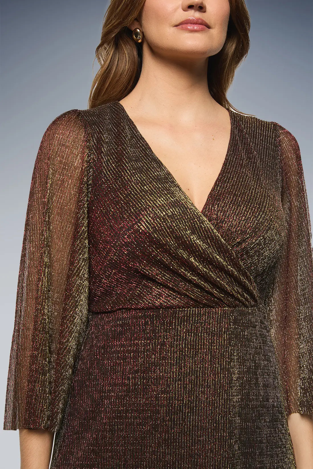 Plisse Mesh Wrap Midi Dress