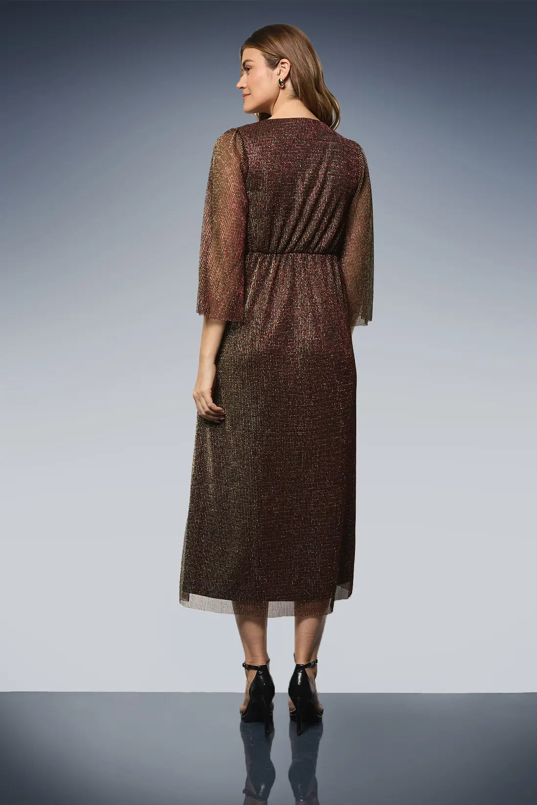 Plisse Mesh Wrap Midi Dress