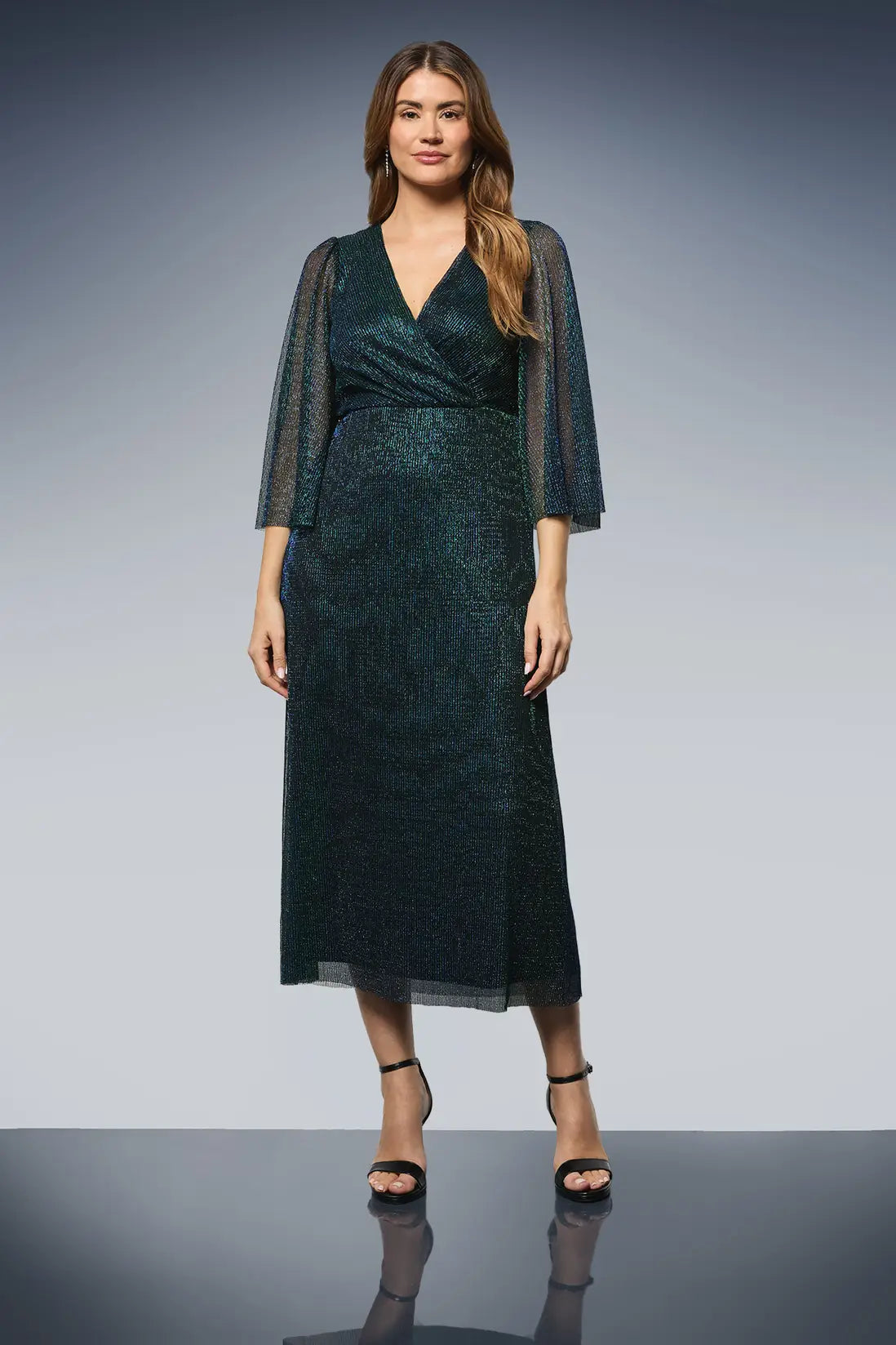 Plisse Mesh Wrap Midi Dress