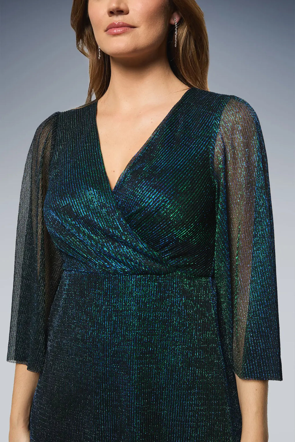 Plisse Mesh Wrap Midi Dress