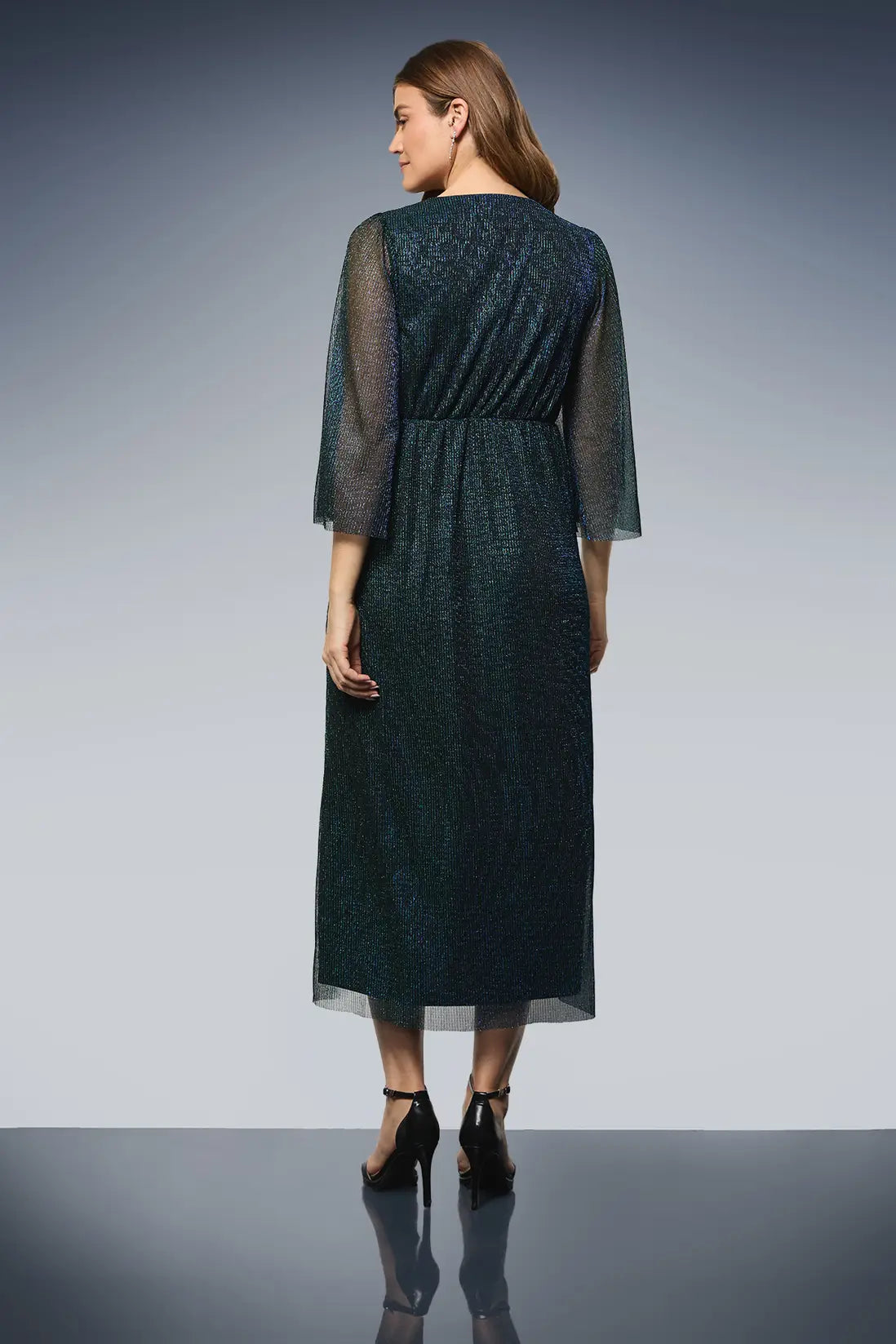 Plisse Mesh Wrap Midi Dress