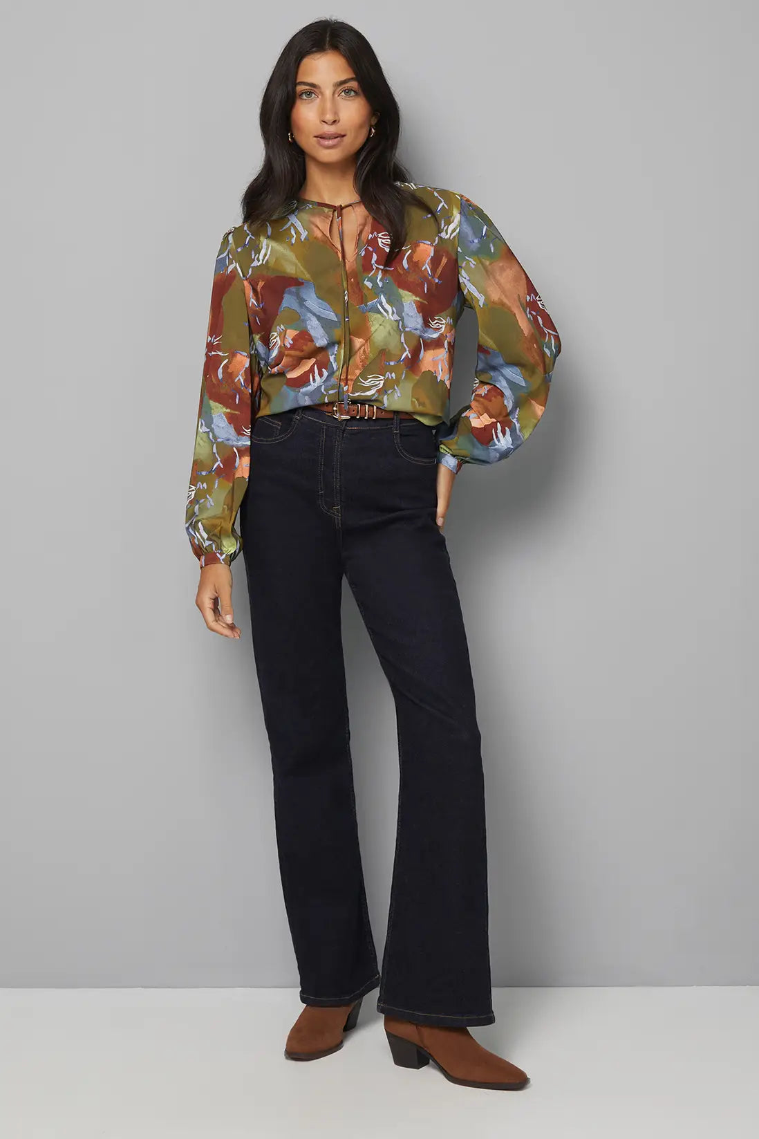 Abstract Print Tie Blouse