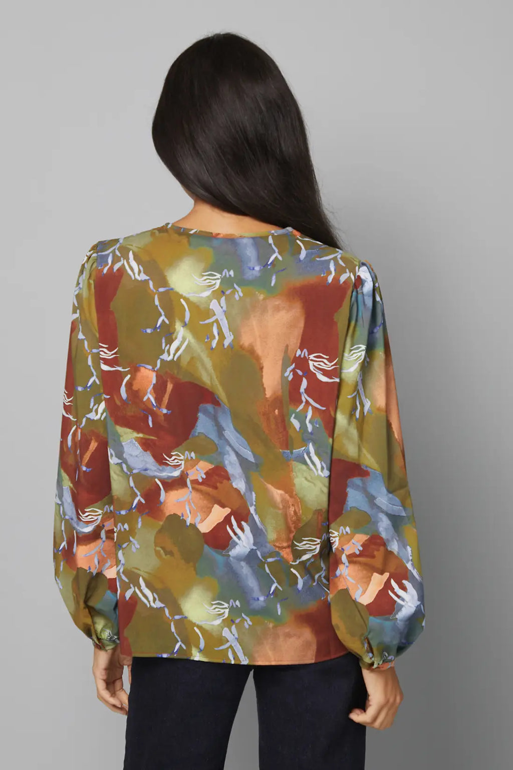 Abstract Print Tie Blouse
