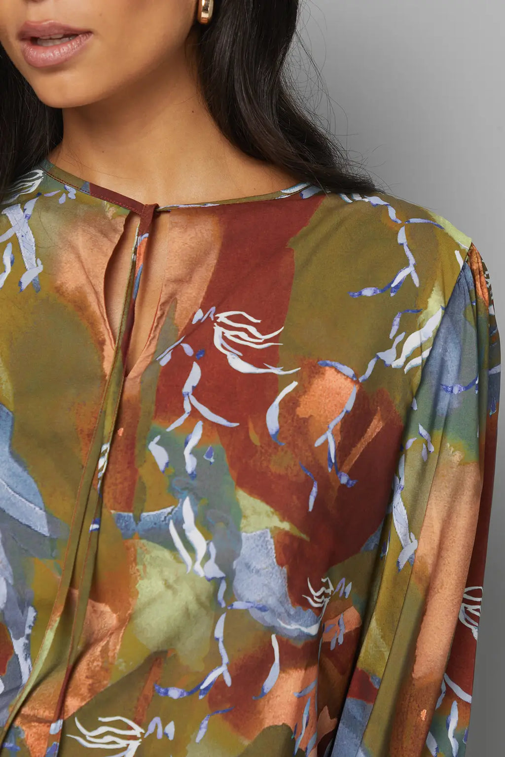 Abstract Print Tie Blouse