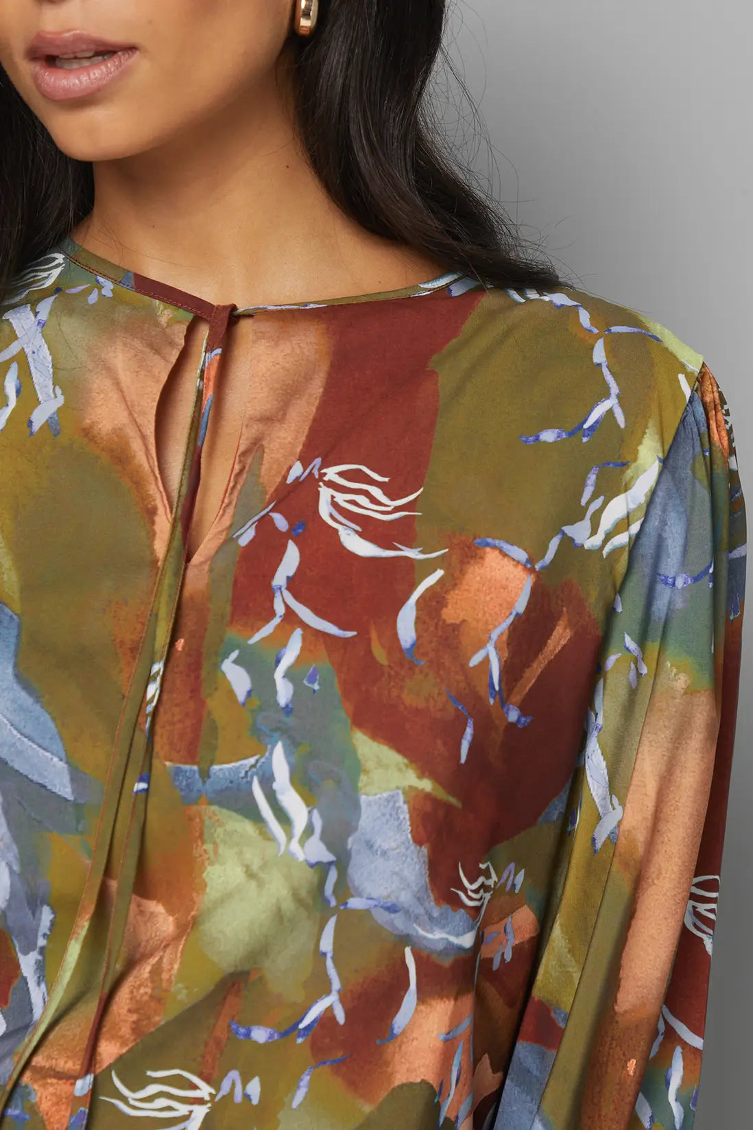 Abstract Print Tie Blouse