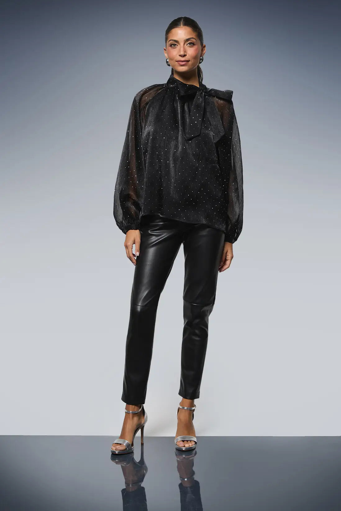 Hotfix Organza Tie Neck Blouse