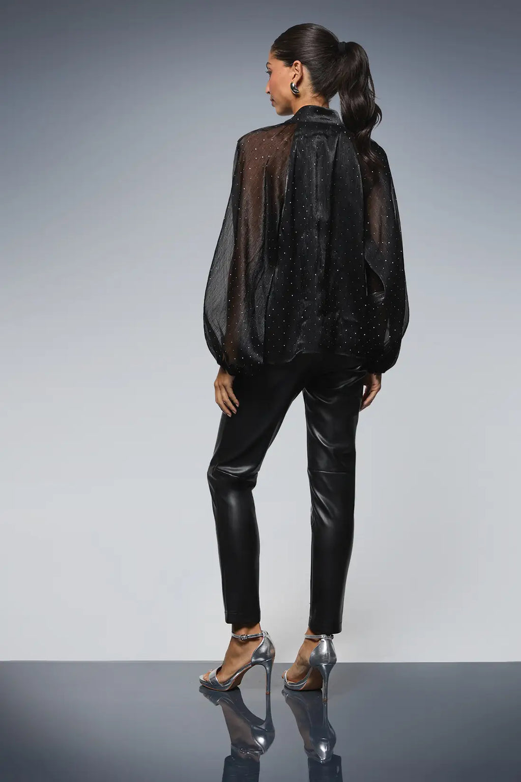 Hotfix Organza Tie Neck Blouse