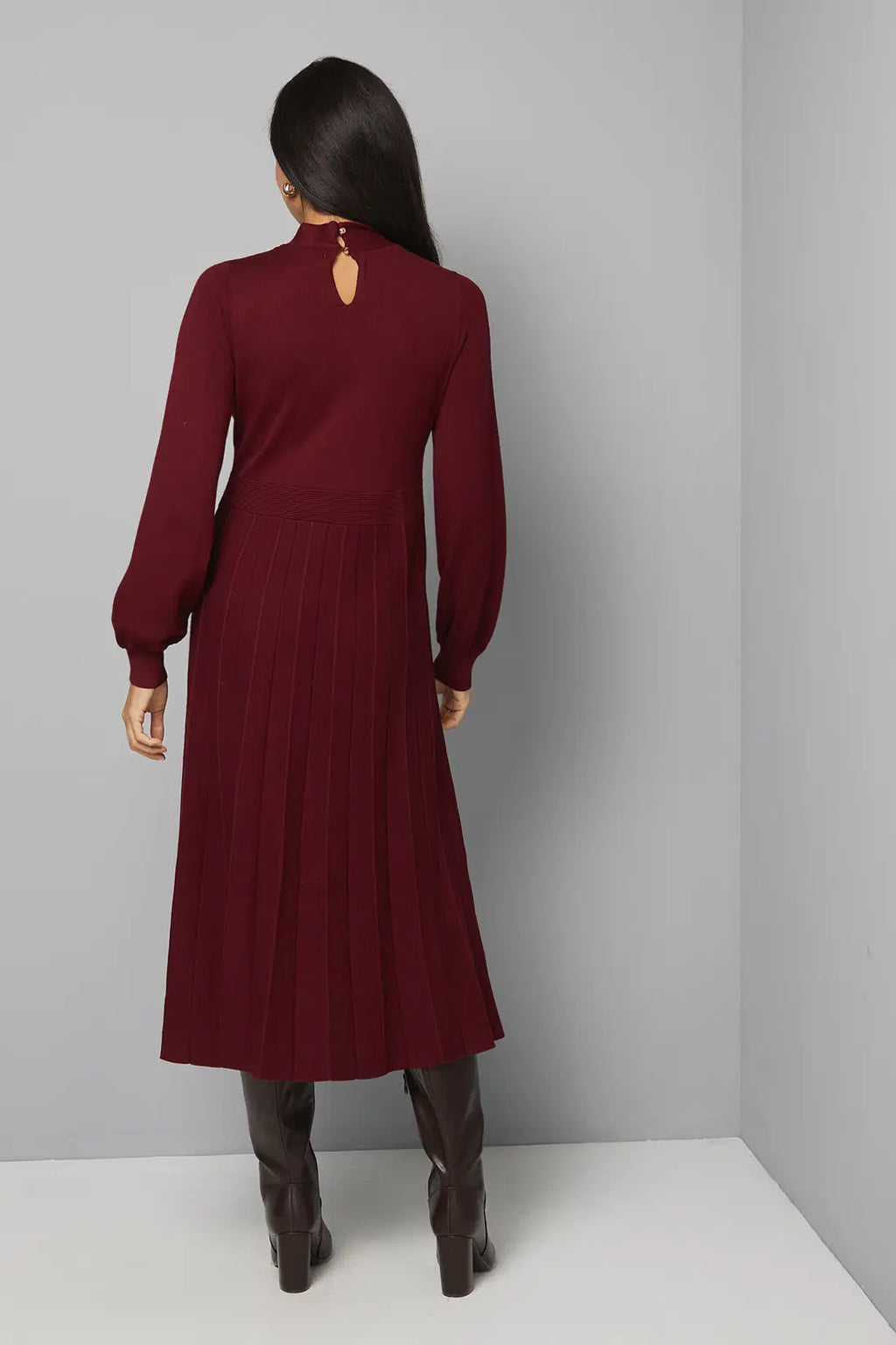 Twist Neck Keyhole Pleated Dress