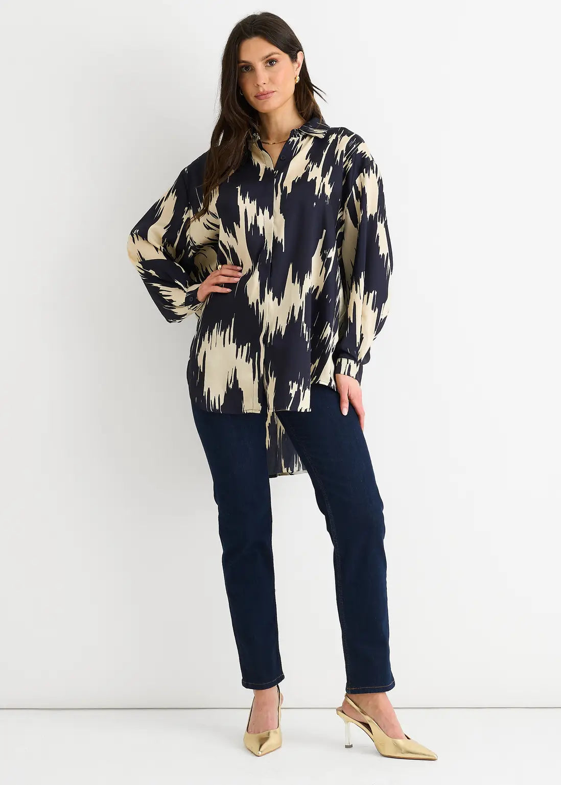 Navy Aztec Print Oversized Shirt