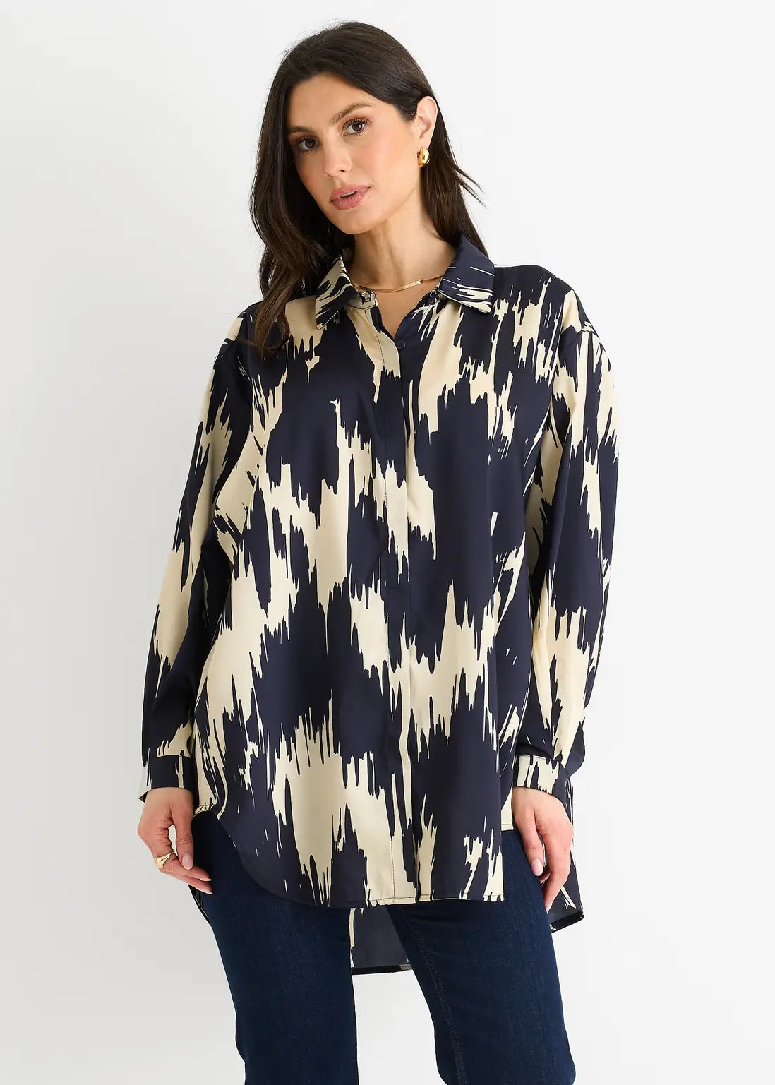 Navy Aztec Print Oversized Shirt