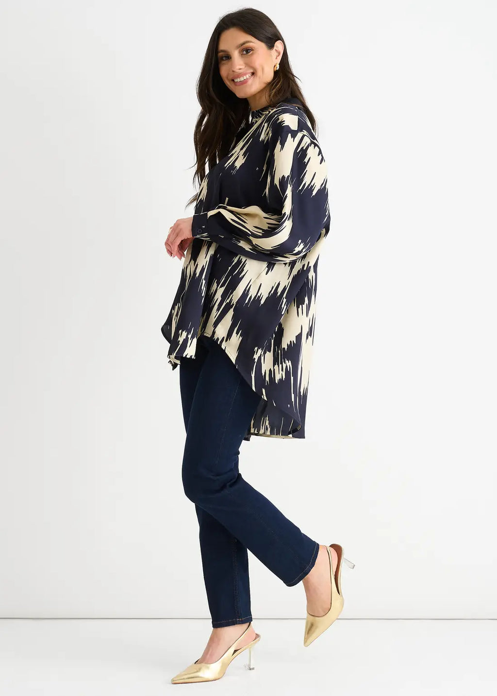 Navy Aztec Print Oversized Shirt