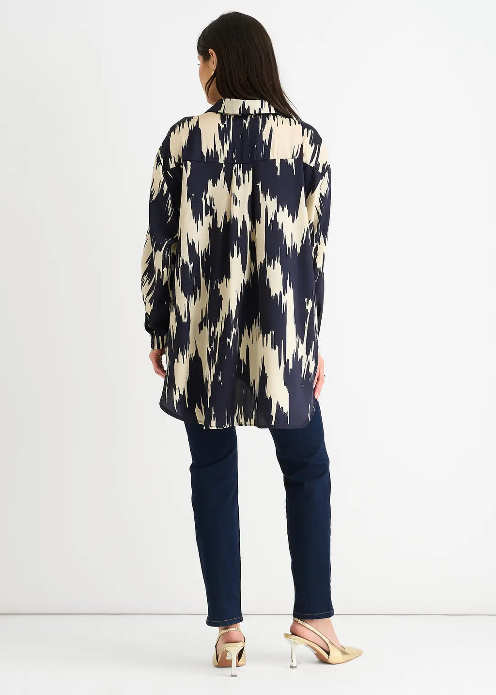 Navy Aztec Print Oversized Shirt